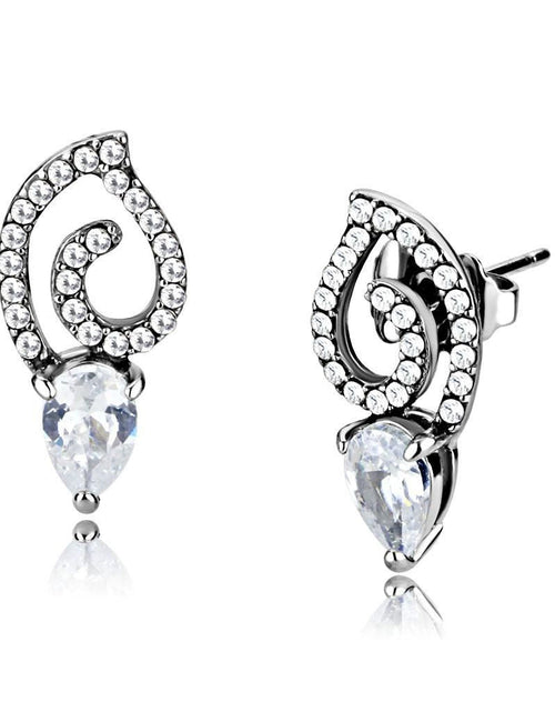 Load image into Gallery viewer, DA291 - High polished (no plating) Stainless Steel Earrings with AAA Grade CZ in Clear
