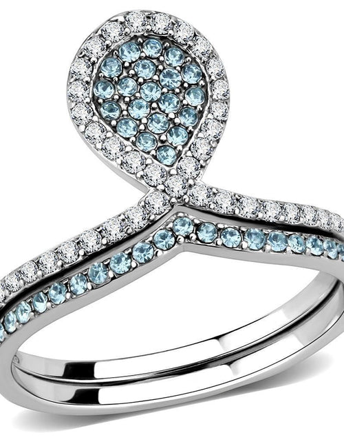 Load image into Gallery viewer, DA268 - High polished (no plating) Stainless Steel Ring with AAA Grade CZ in Sea Blue
