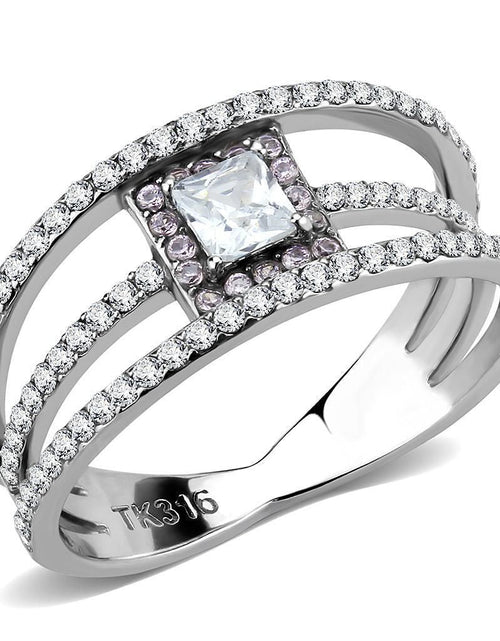 Load image into Gallery viewer, DA257 - High polished (no plating) Stainless Steel Ring with AAA Grade CZ in Clear

