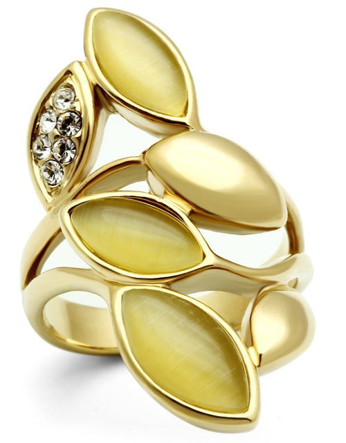 Load image into Gallery viewer, GL302 - IP Gold(Ion Plating) Brass Ring with Synthetic Cat Eye in Citrine Yellow
