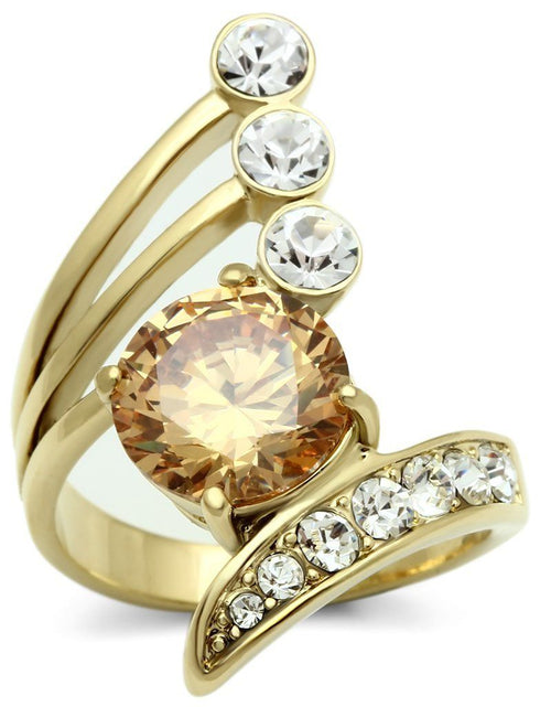 Load image into Gallery viewer, GL300 - IP Gold(Ion Plating) Brass Ring with AAA Grade CZ in Champagne
