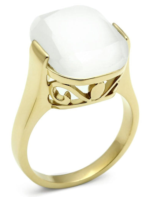 Load image into Gallery viewer, GL309 - IP Gold(Ion Plating) Brass Ring with Synthetic Cat Eye in White
