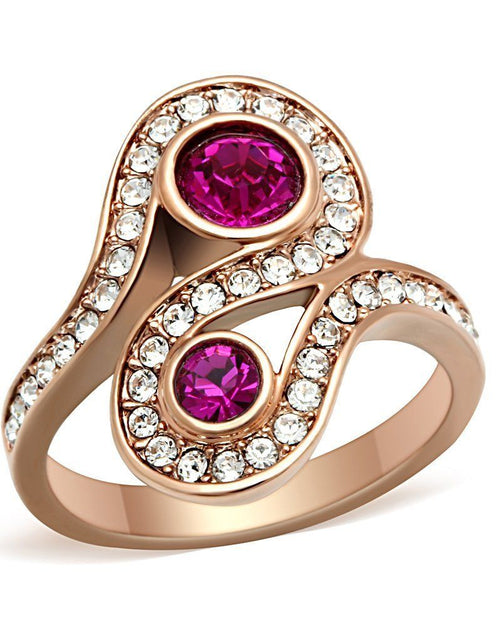 Load image into Gallery viewer, GL153 - IP Rose Gold(Ion Plating) Brass Ring with Top Grade Crystal in Fuchsia
