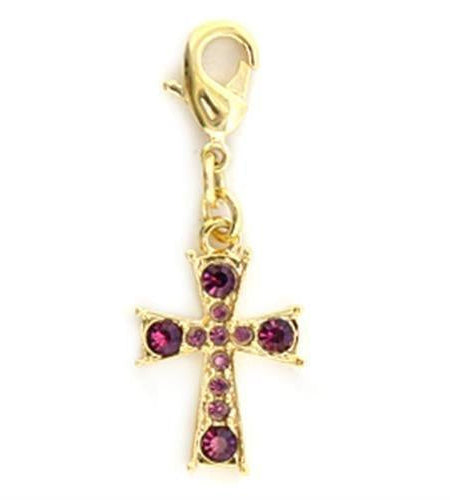 LO231 - Gold Brass Pendant with Top Grade Crystal in Amethyst