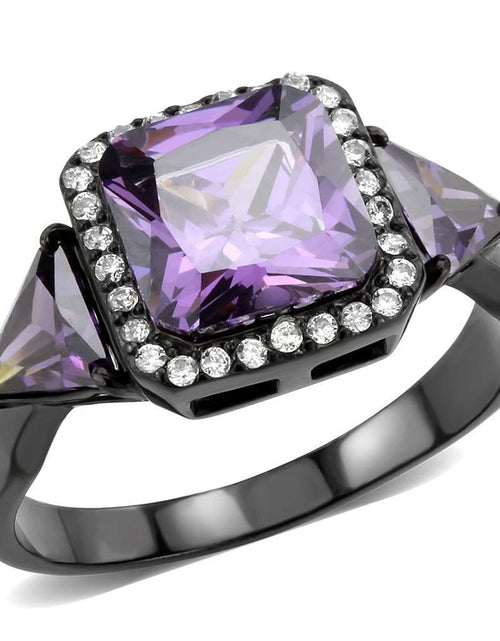 Load image into Gallery viewer, DA346 - IP Black(Ion Plating) Stainless Steel Ring with AAA Grade CZ in Amethyst
