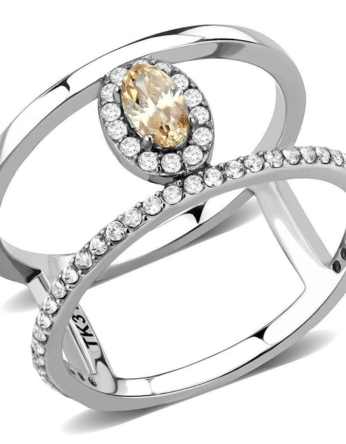 Load image into Gallery viewer, DA352 - High polished (no plating) Stainless Steel Ring with AAA Grade CZ in Champagne
