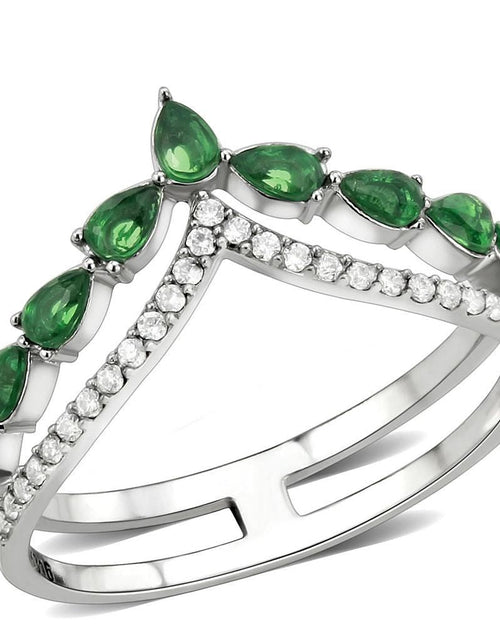 Load image into Gallery viewer, DA347 - High polished (no plating) Stainless Steel Ring with Synthetic Synthetic Glass in Emerald
