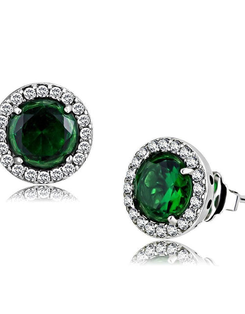 Load image into Gallery viewer, DA211 - High polished (no plating) Stainless Steel Earrings with Synthetic Synthetic Glass in Emerald
