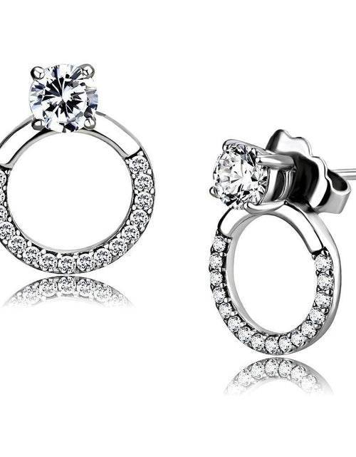 Load image into Gallery viewer, DA208 - High polished (no plating) Stainless Steel Earrings with AAA Grade CZ in Clear
