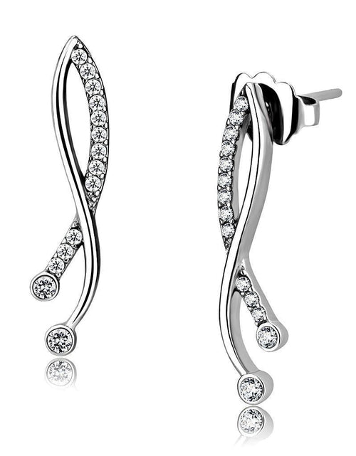 Load image into Gallery viewer, DA184 - High polished (no plating) Stainless Steel Earrings with AAA Grade CZ in Clear
