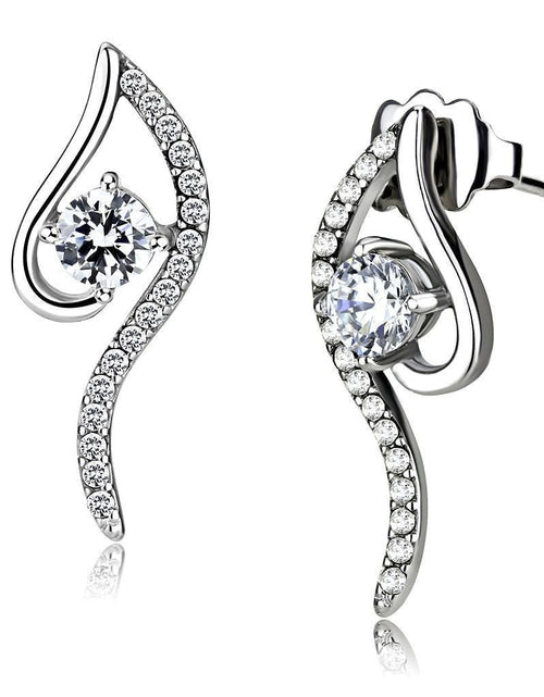 Load image into Gallery viewer, DA177 - High polished (no plating) Stainless Steel Earrings with AAA Grade CZ in Clear
