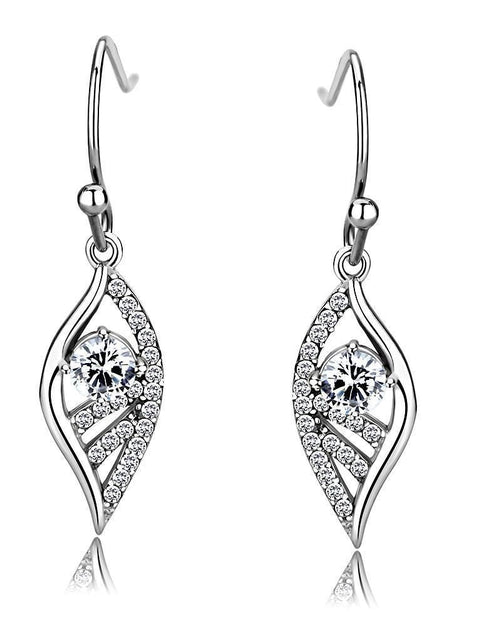 Load image into Gallery viewer, DA178 - High polished (no plating) Stainless Steel Earrings with AAA Grade CZ in Clear
