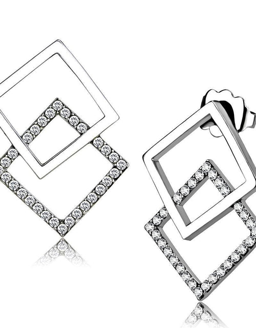 Load image into Gallery viewer, DA201 - High polished (no plating) Stainless Steel Earrings with AAA Grade CZ in Clear
