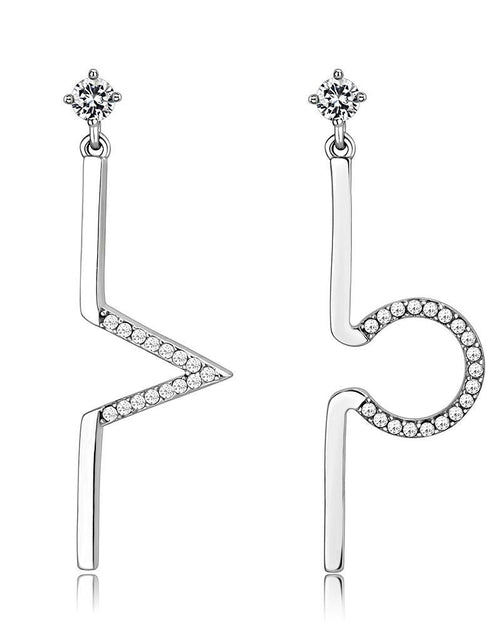 Load image into Gallery viewer, DA191 - High polished (no plating) Stainless Steel Earrings with AAA Grade CZ in Clear
