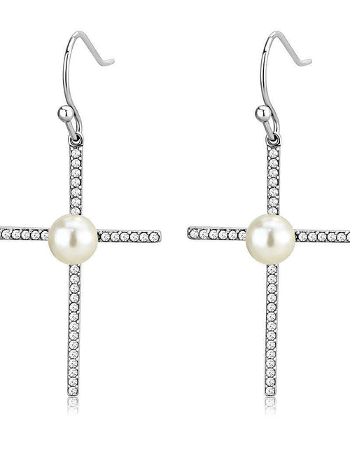 Load image into Gallery viewer, DA192 - High polished (no plating) Stainless Steel Earrings with Synthetic Pearl in White
