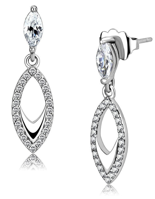 Load image into Gallery viewer, DA189 - High polished (no plating) Stainless Steel Earrings with AAA Grade CZ in Clear
