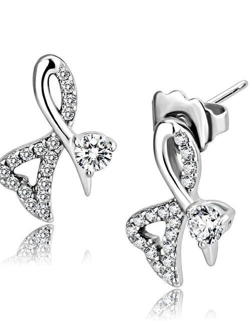 Load image into Gallery viewer, DA204 - High polished (no plating) Stainless Steel Earrings with AAA Grade CZ in Clear
