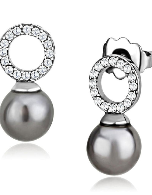 Load image into Gallery viewer, DA221 - High polished (no plating) Stainless Steel Earrings with Synthetic Pearl in Gray

