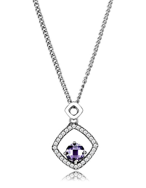 Load image into Gallery viewer, DA229 - High polished (no plating) Stainless Steel Chain Pendant with AAA Grade CZ in Amethyst
