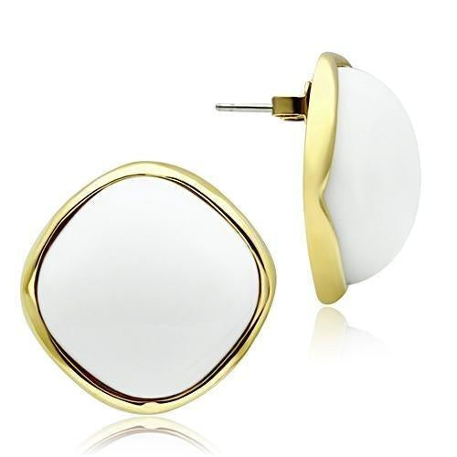 Load image into Gallery viewer, GL338 - IP Gold(Ion Plating) Brass Earrings with Synthetic Synthetic Glass in White
