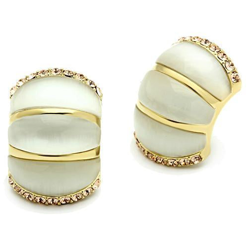 Load image into Gallery viewer, GL339 - IP Gold(Ion Plating) Brass Earrings with Synthetic Cat Eye in White
