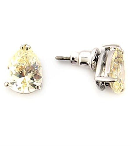 LO052 - Rhodium Brass Earrings with AAA Grade CZ in Citrine Yellow