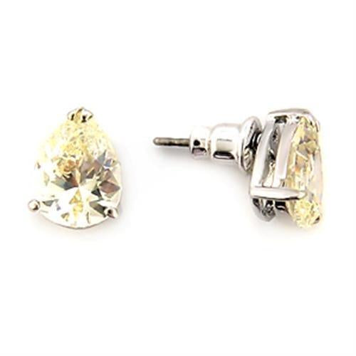 Load image into Gallery viewer, LO052 - Rhodium Brass Earrings with AAA Grade CZ in Citrine Yellow
