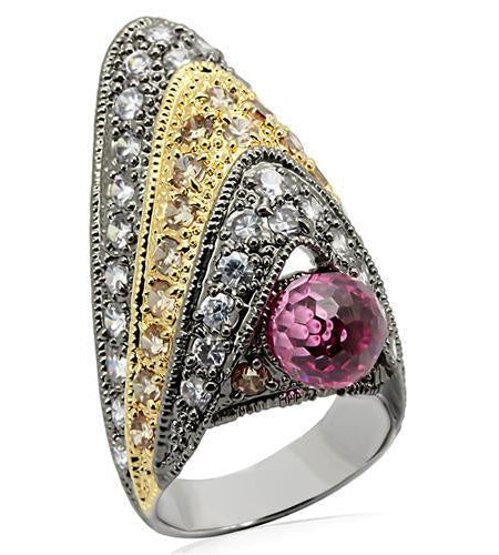 LO1001 - Rhodium+Gold+ Ruthenium Brass Ring with AAA Grade CZ in Multi Color