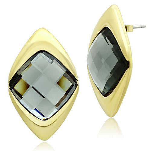 Load image into Gallery viewer, GL341 - IP Gold(Ion Plating) Brass Earrings with Synthetic Synthetic Glass in Black Diamond
