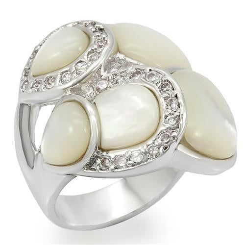 Load image into Gallery viewer, LO1044 - Rhodium Brass Ring with Precious Stone Conch in White

