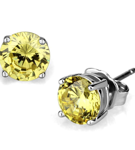 LO3953 - Rhodium Brass Earrings with AAA Grade CZ in Citrine Yellow