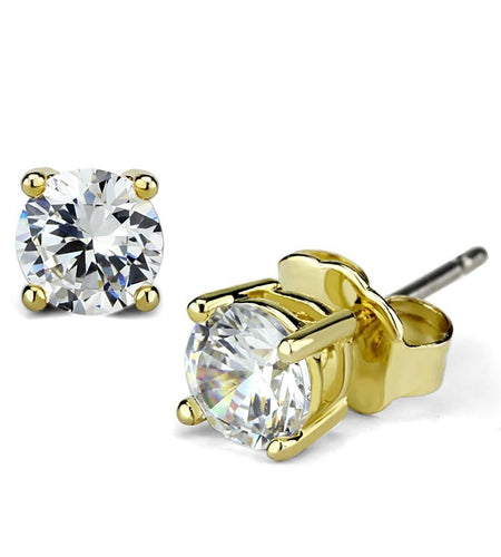 LO3958 - Gold Brass Earrings with AAA Grade CZ in Clear