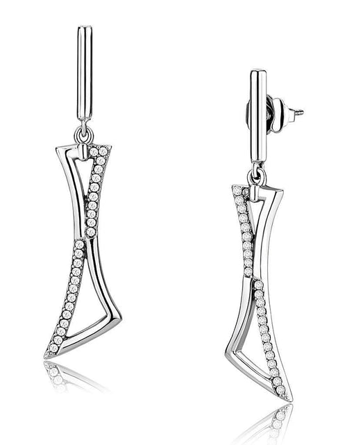 Load image into Gallery viewer, DA372 - High polished (no plating) Stainless Steel Earrings with AAA Grade CZ in Clear
