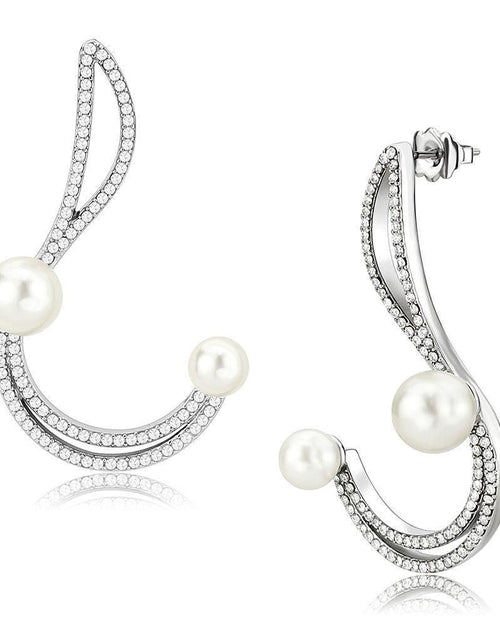 Load image into Gallery viewer, DA375 - High polished (no plating) Stainless Steel Earrings with Synthetic Pearl in White
