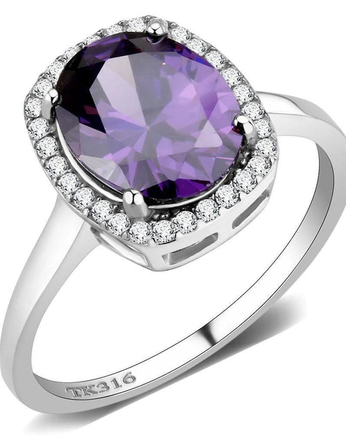 Load image into Gallery viewer, DA385 - High polished (no plating) Stainless Steel Ring with AAA Grade CZ in Amethyst
