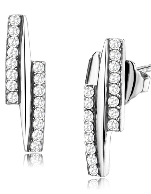 Load image into Gallery viewer, DA369 - High polished (no plating) Stainless Steel Earrings with AAA Grade CZ in Clear
