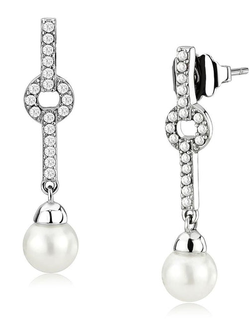 Load image into Gallery viewer, DA370 - High polished (no plating) Stainless Steel Earrings with Synthetic Pearl in White
