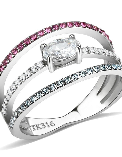 Load image into Gallery viewer, DA386 - High polished (no plating) Stainless Steel Ring with AAA Grade CZ in Multi Color
