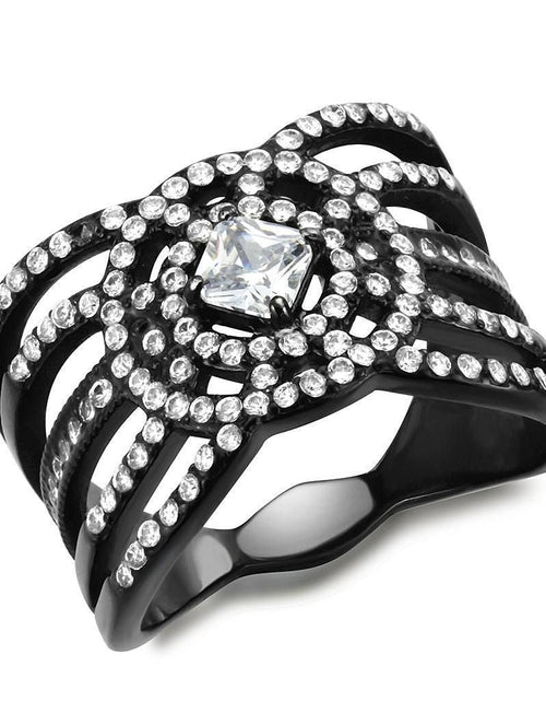 Load image into Gallery viewer, DA363 - IP Black(Ion Plating) Stainless Steel Ring with AAA Grade CZ in Clear
