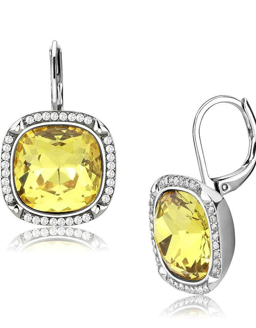 Load image into Gallery viewer, DA379 - High polished (no plating) Stainless Steel Earrings with Top Grade Crystal in Topaz
