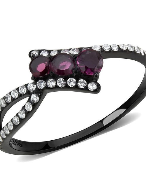Load image into Gallery viewer, DA324 - IP Black(Ion Plating) Stainless Steel Ring with AAA Grade CZ in Fuchsia

