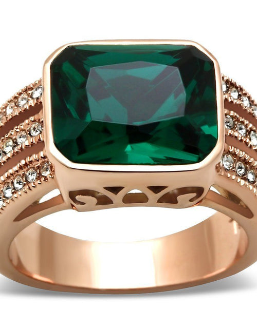 Load image into Gallery viewer, GL240 - IP Rose Gold(Ion Plating) Brass Ring with Synthetic Synthetic Glass in Blue Zircon

