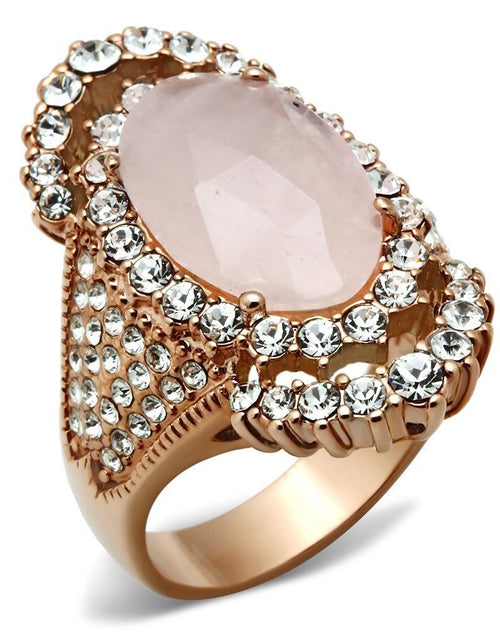 Load image into Gallery viewer, GL225 - IP Rose Gold(Ion Plating) Brass Ring with Precious Stone PINK CRYSTAL in Light Rose
