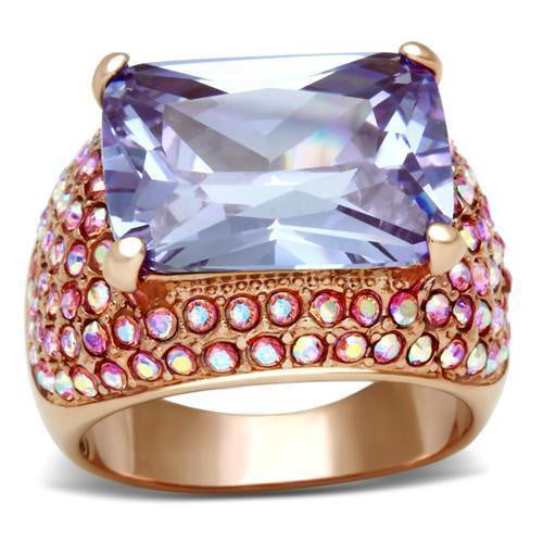 Load image into Gallery viewer, GL230 - IP Rose Gold(Ion Plating) Brass Ring with AAA Grade CZ in Light Amethyst
