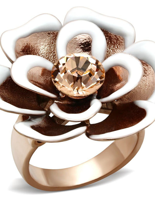 Load image into Gallery viewer, GL247 - IP Rose Gold(Ion Plating) Brass Ring with Top Grade Crystal in Light Peach
