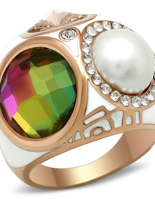 Load image into Gallery viewer, GL248 - IP Rose Gold(Ion Plating) Brass Ring with Synthetic Synthetic Glass in Multi Color
