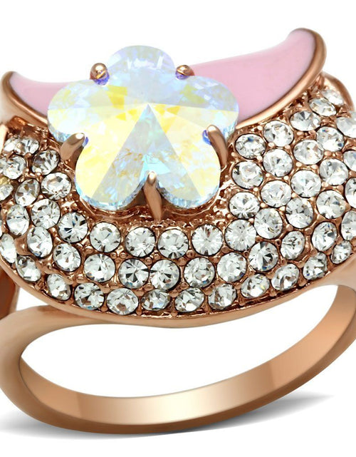 Load image into Gallery viewer, GL220 - IP Rose Gold(Ion Plating) Brass Ring with Top Grade Crystal in Clear
