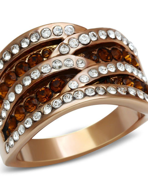 Load image into Gallery viewer, GL217 - IP Rose Gold(Ion Plating) Brass Ring with Top Grade Crystal in Smoked Quartz
