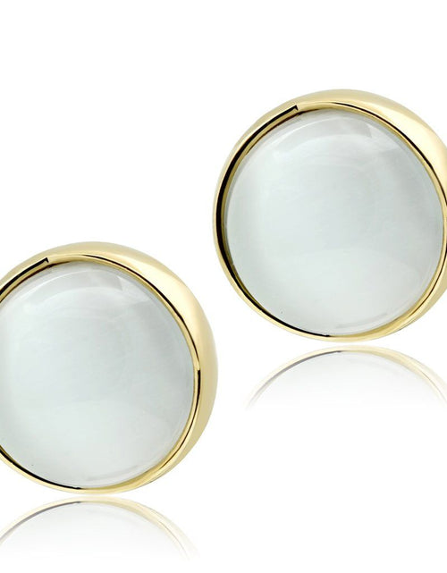 Load image into Gallery viewer, GL253 - IP Gold(Ion Plating) Brass Earrings with Synthetic Cat Eye in White
