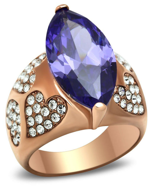 Load image into Gallery viewer, GL241 - IP Rose Gold(Ion Plating) Brass Ring with AAA Grade CZ in Tanzanite
